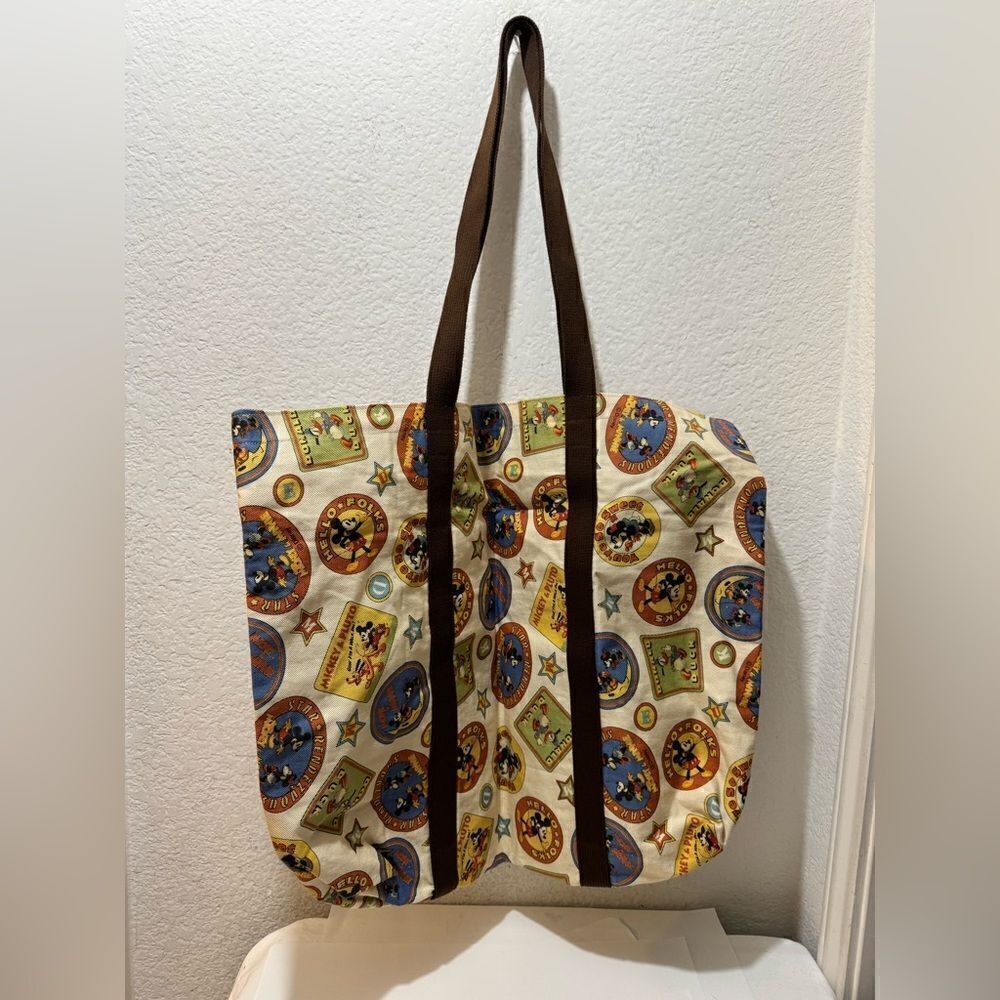 Vintage Disney World Canvas Tote Mickey Pluto Interior plaid
